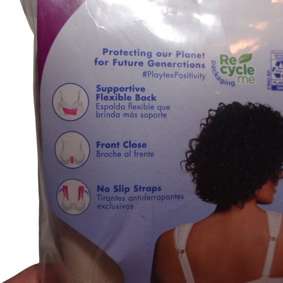 NIP Playtex 18 Hour Front Closure Flex Back Wireless Bra Sz 42D Light Beige 4695 - Picture 8 of 9